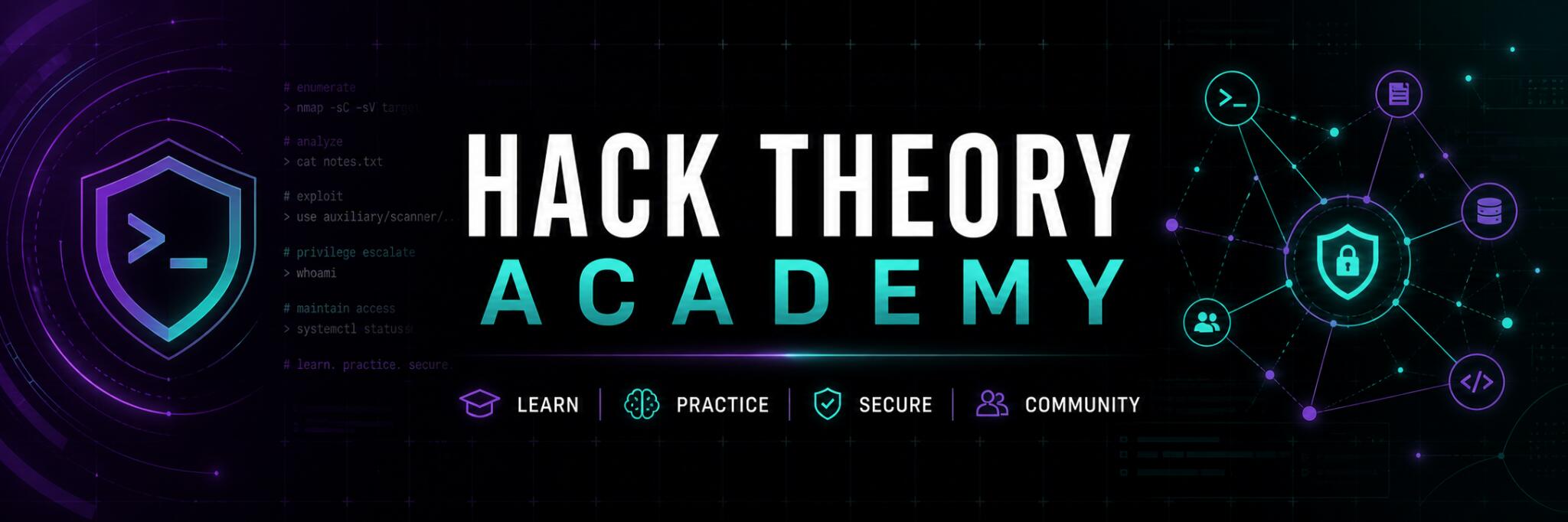Discovery splash banner for Hack Theory Discord server
