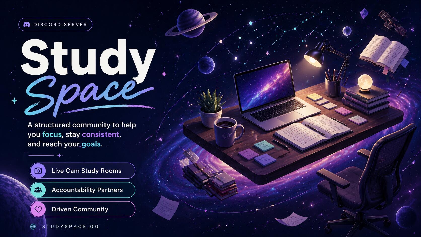 Discovery splash banner for Study Space Discord server